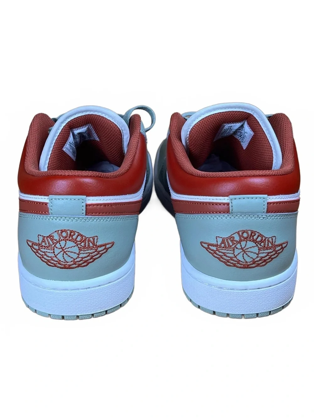 Jordan Low Top Sneakers in White, Rust Red, and Sage Green - Men's Size 13